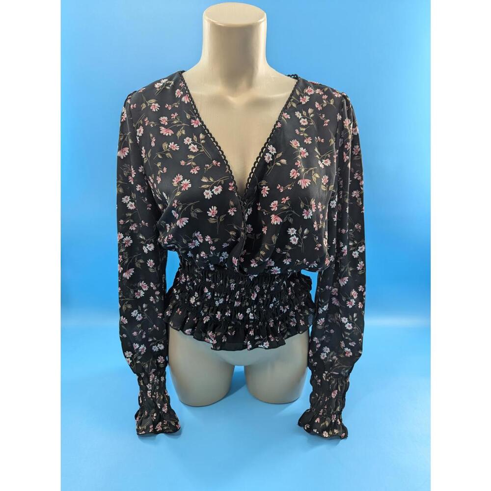 WAYF Floral Print Smocked‎ Blouse NWOT